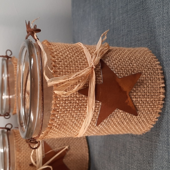 Candle Votive Holder Vase set 5 Burlap Rusty Stars Indoor Outdoor Decoration - Picture 4 of 16